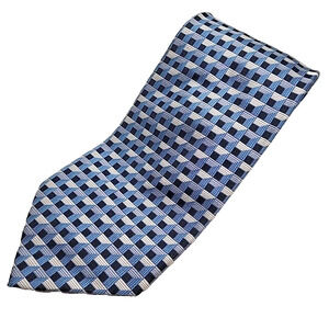 Emilio Romano Blue & Silver Geometric Silk Necktie, Italy - Like New